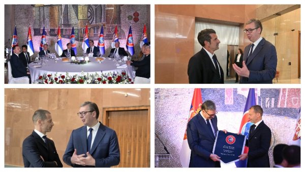 ВУЧИЋ СА ЛЕГЕНДАРНИМ ЛУИСОМ ФИГОМ: Погледајте сусрет - српски председник добио специјални поклон од власника ПСГ-а (ФОТО/ВИДЕО)