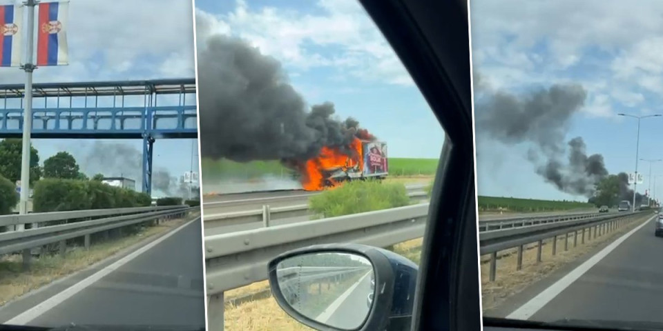 Užas na auto-putu kod aerodroma: Gori kamion (VIDEO)